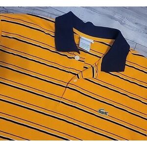 Lacoste Polo Shirt Adult 7 Orange Blue ‎ Striped Croc Logo SS Cotton Pullover